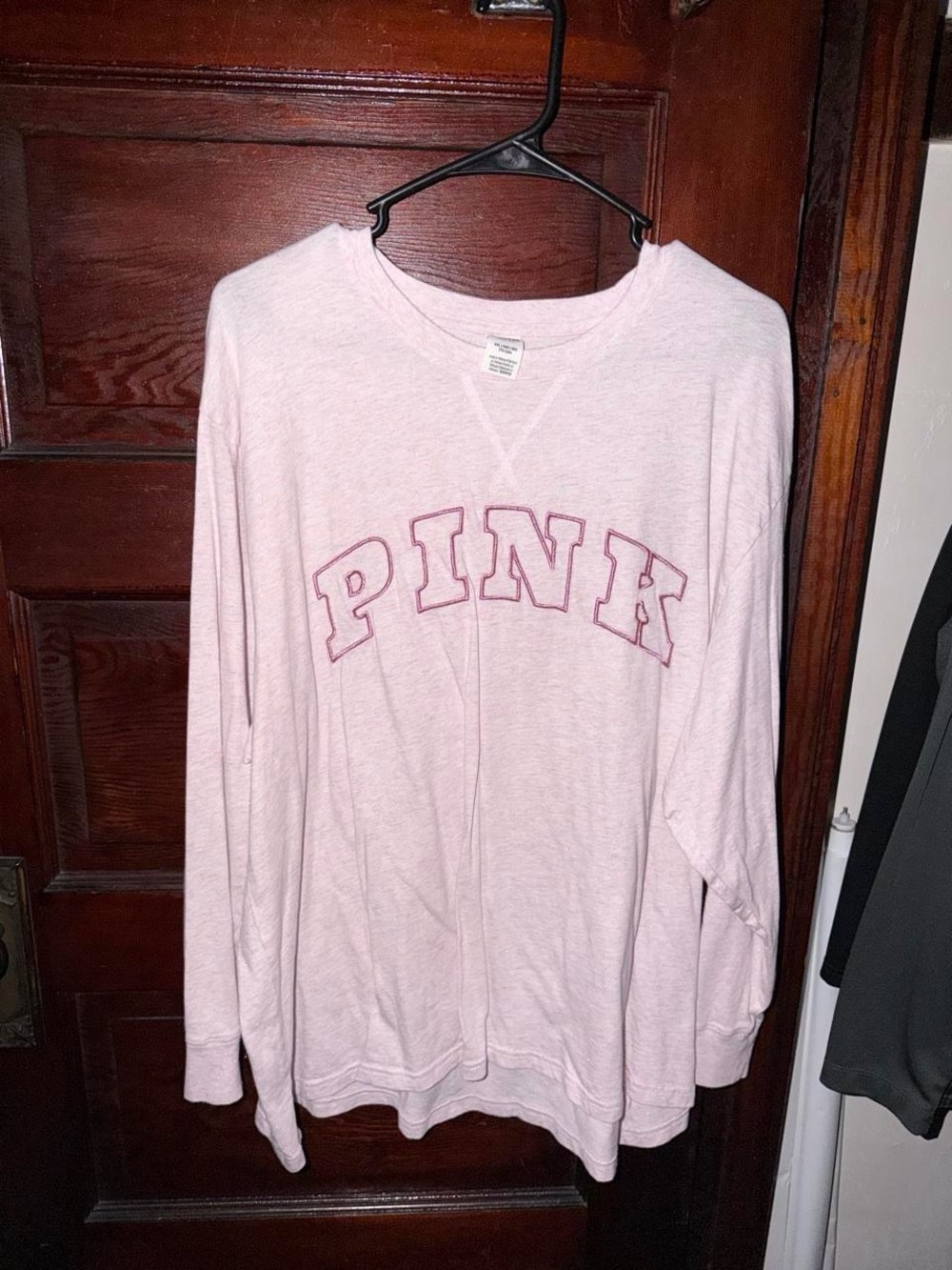 PINK Victoria's Secret Pale Pink Long Sleeve Sparkly Tee with Logo